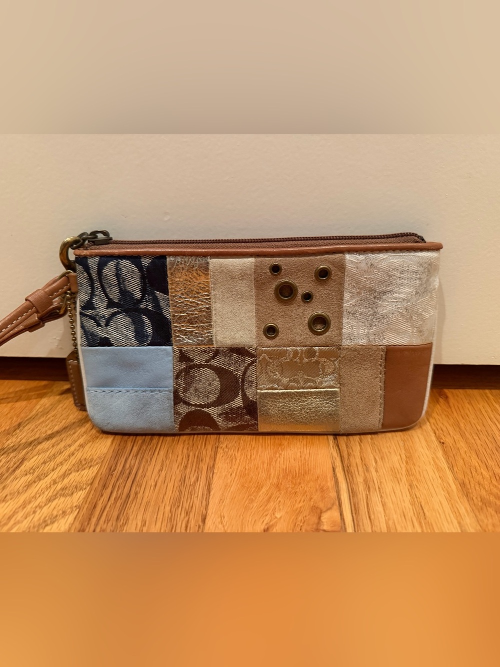 COACH RARE Vintage Patchwork Signature Wristlet Mixed Media Leather Suede NEW